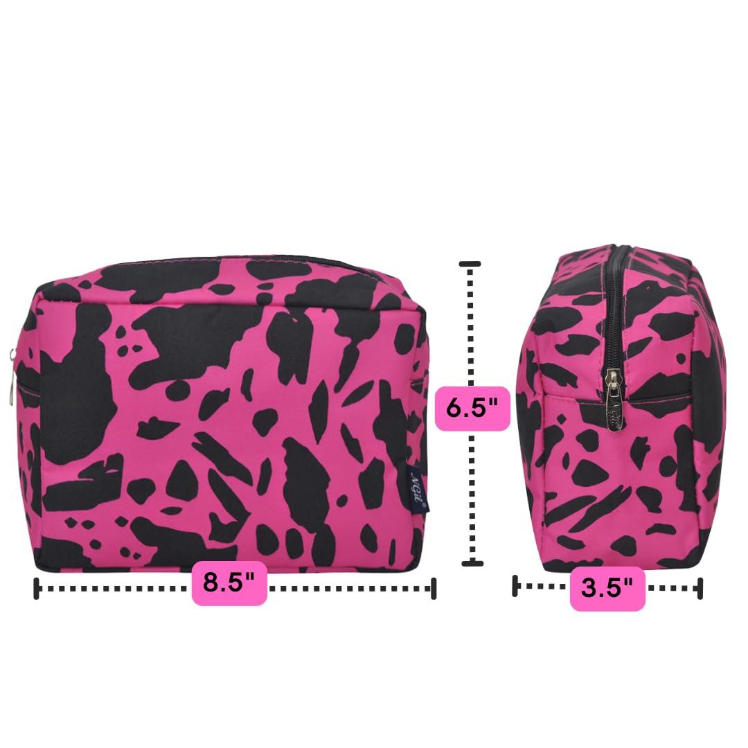 NGIL NGIL Makeup Bag for Women, Cute Cosmetic Bag, Lightweight Toiletry Make up Bag, Large Aesthetic Organizer Storage Pouch for Girls, Large Pouch, Toiletry Pouch (Hot Pink Cow- Hot Pink)