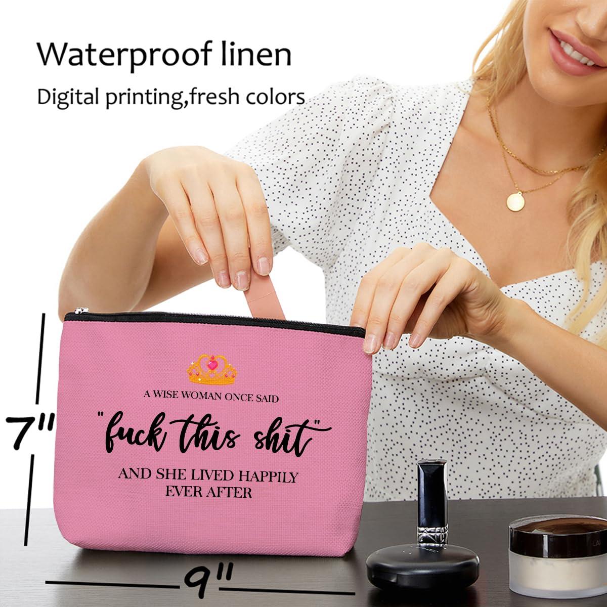 Blue Leaves Funny Gifts for Women, Aunt, Strong Women Retirement Gifts Cool Gifts for Coworkers, Hostess Gift Ideas Gag Gifts Birthday Girls Weekend Fun Gifts Makeup Travel Bag Inspirational Cosmetic Bag