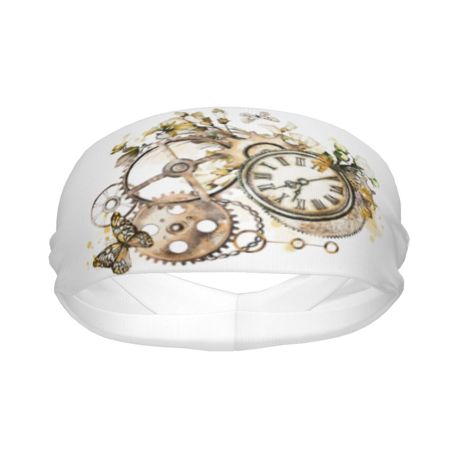 MANQINF Steampunk Clock Headbands Non Slip Sweatband Fashion Summer Hair Bands for Tennis,Basketball,Running,Gym,Working Out