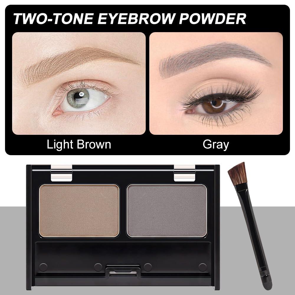 CAKAILA Eyebrow Powder Light Brown Kit,Eye Brow Powder for Women Long-Lasting Waterproof Two Colors Brow Filler Get Full Defined Natural Brows,Eyebrow Contour Palette with Double-ended Eyebrow Brush