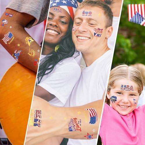 Huskein 188 PCS Veterans Day Temporary Tattoo Set, 4th of July Waterproof Face Body Stickers, Patriotic Parade Accessories, Fourth of July Long Lasting Temporary Tattoo, Party Supplies Thank You Veterans