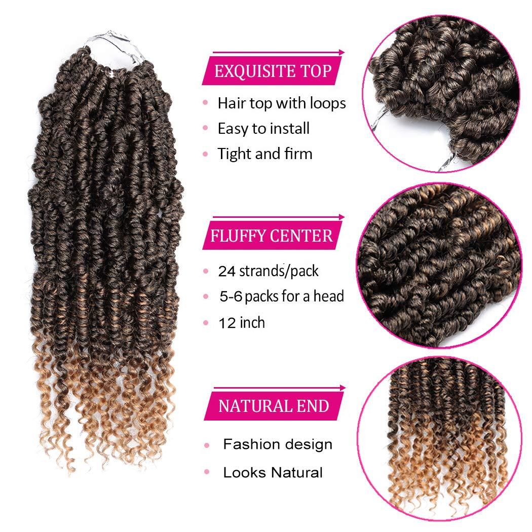 Dorsanee Bomb Twist Crochet Hair 12 Inch 6 Packs Mini Passion Twist Crochet Hair for Black Women Pre-looped Spring Twist Crochet Braids Nubian Twist Synthetic Hair Extension (T27#)