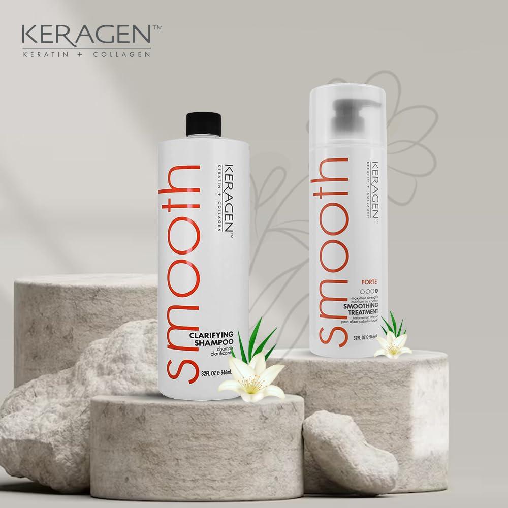 KERAGEN KERAGEN Hair Duo: Brazilian Keratin Smoothing Treatment (32 Oz) + Clarifying Shampoo (32 oz) - Forte Formula for Dry, Damaged Hair, Sulfate-Free, Eliminates Curls, Frizz