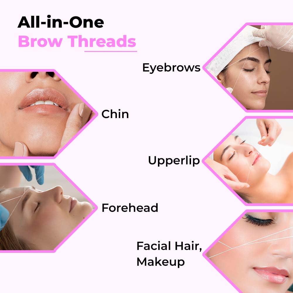 ZIBELL Organic Cotton Thread for Eyebrows Threading Thread Eyebrow Facial Hair Upperlips Shaping Hair Removal Thread for Forehead Chin Hair | Thread for Salon Spa Home Green 8 Spools x 300m by Zibell (White)