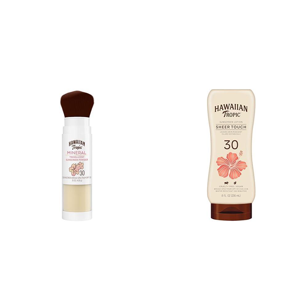 Hawaiian Tropic Hawaiian Tropic Mineral Powder Sunscreen Brush, SPF 30 | for Face, Brush On Translucent Sunscreen, & Sheer Touch Lotion SPF 30 | Broad Spectrum Sunscreen, 8oz
