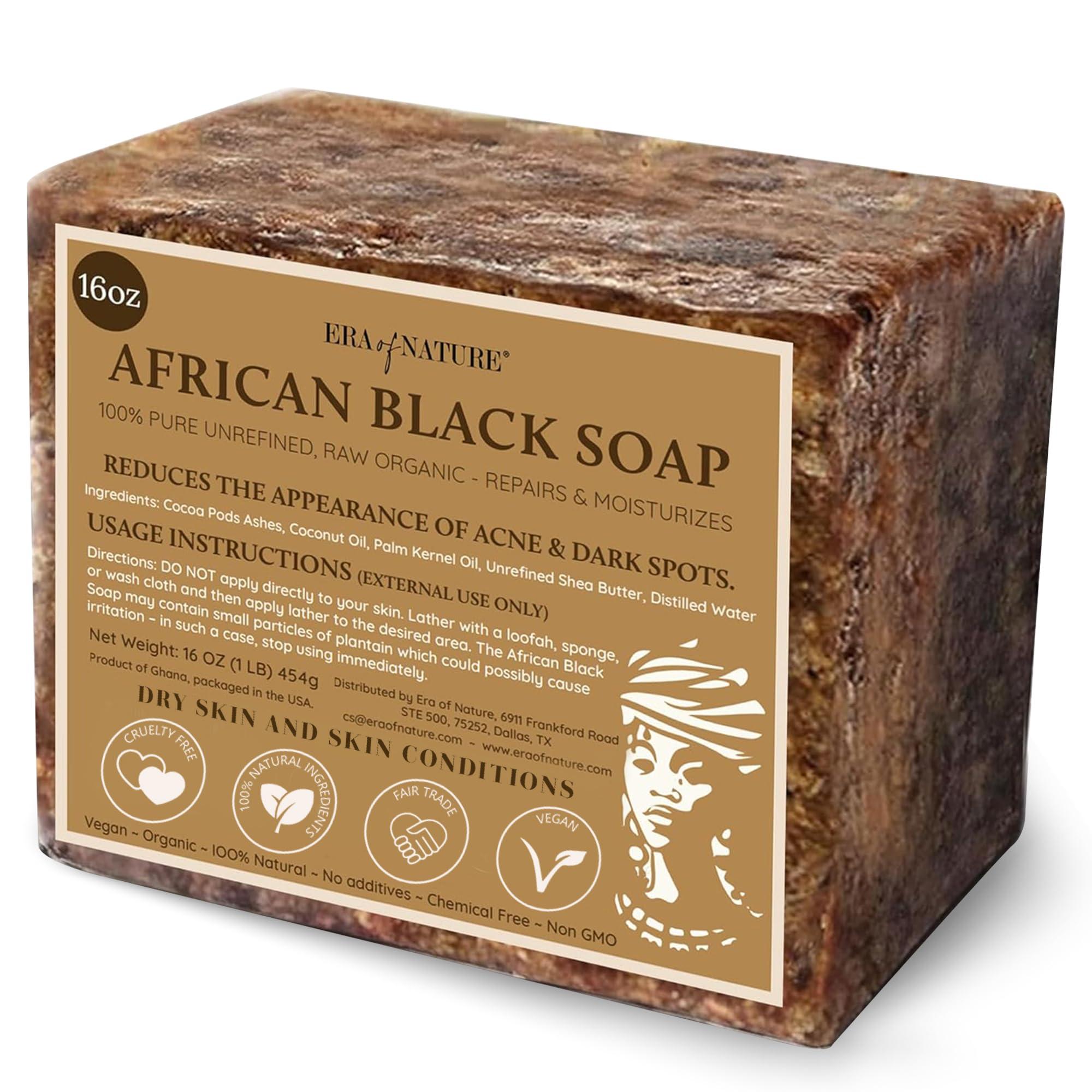 era of nature era of nature Best Raw ORGANIC AFRICAN BLACK SOAP, for Dry Skin and Skin Conditions. Pure & Natural Ingredients, Imported From Ghana - 1lb (16oz)