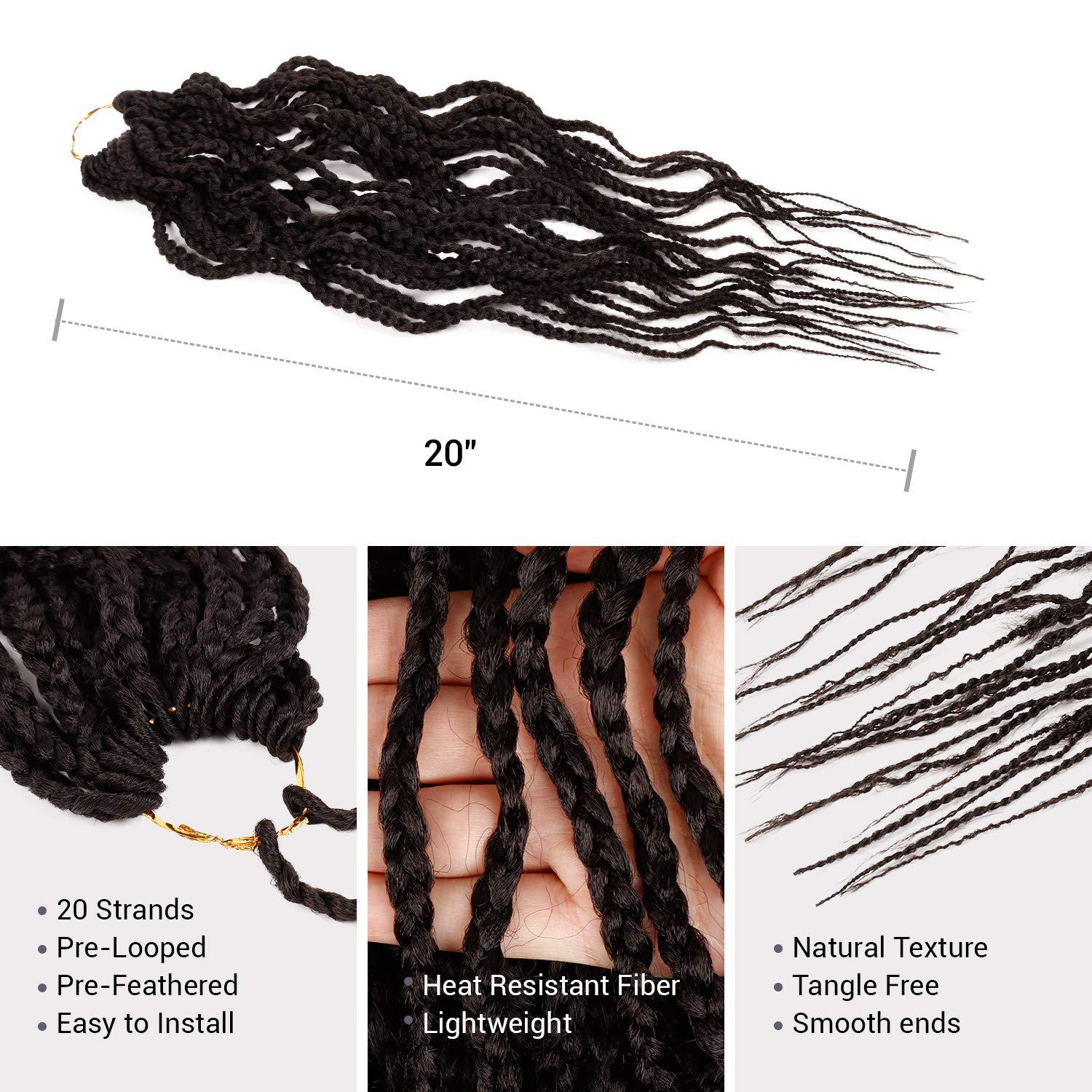 AU-THEN-TIC 20 Inch AU-THEN-TIC Wavy Box Braid Crochet Hair Goddess Box Braids Crochet Hair Crochet Box Braids Pre Stretched Synthetic Hair Extensions (20 Inch (Pack of 4), 2-Dark Brown)