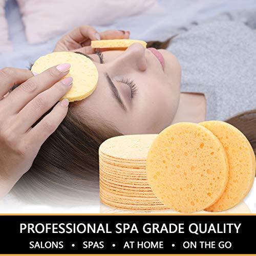BAWESO Facial Sponges - 100% Natural Compressed Cellulose Puff, Reusable Bigger / Thicker (3"15/0.4") Face Deep Cleansing and Soft Exfoliating Spa Pads 20Pcs