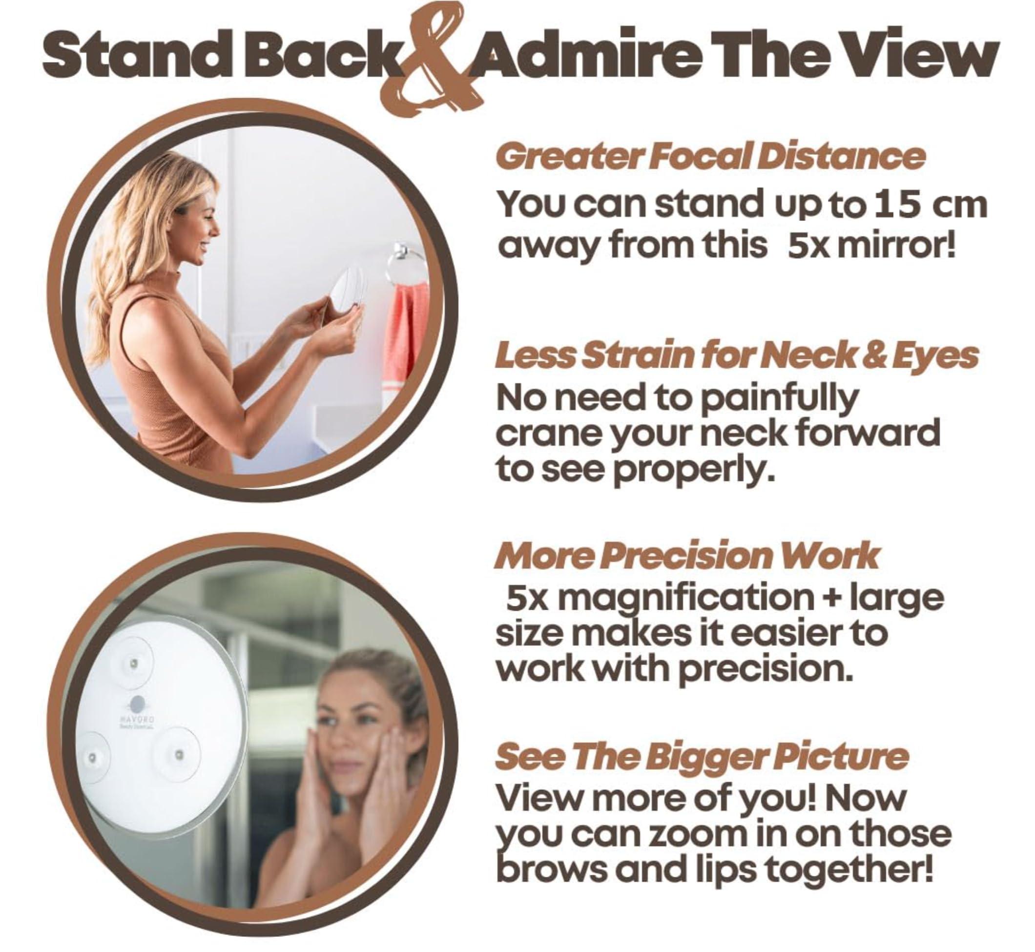 Mavoro Magnifying Mirror with 3 Suction Cups 9 Inch (5X Magnification)