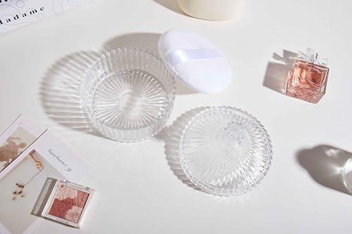 COSHINE COSHINE Extra Large Body Powder Puff Dish, Powder Puff Crystal Container, Body Puff Jar, Puff not Including