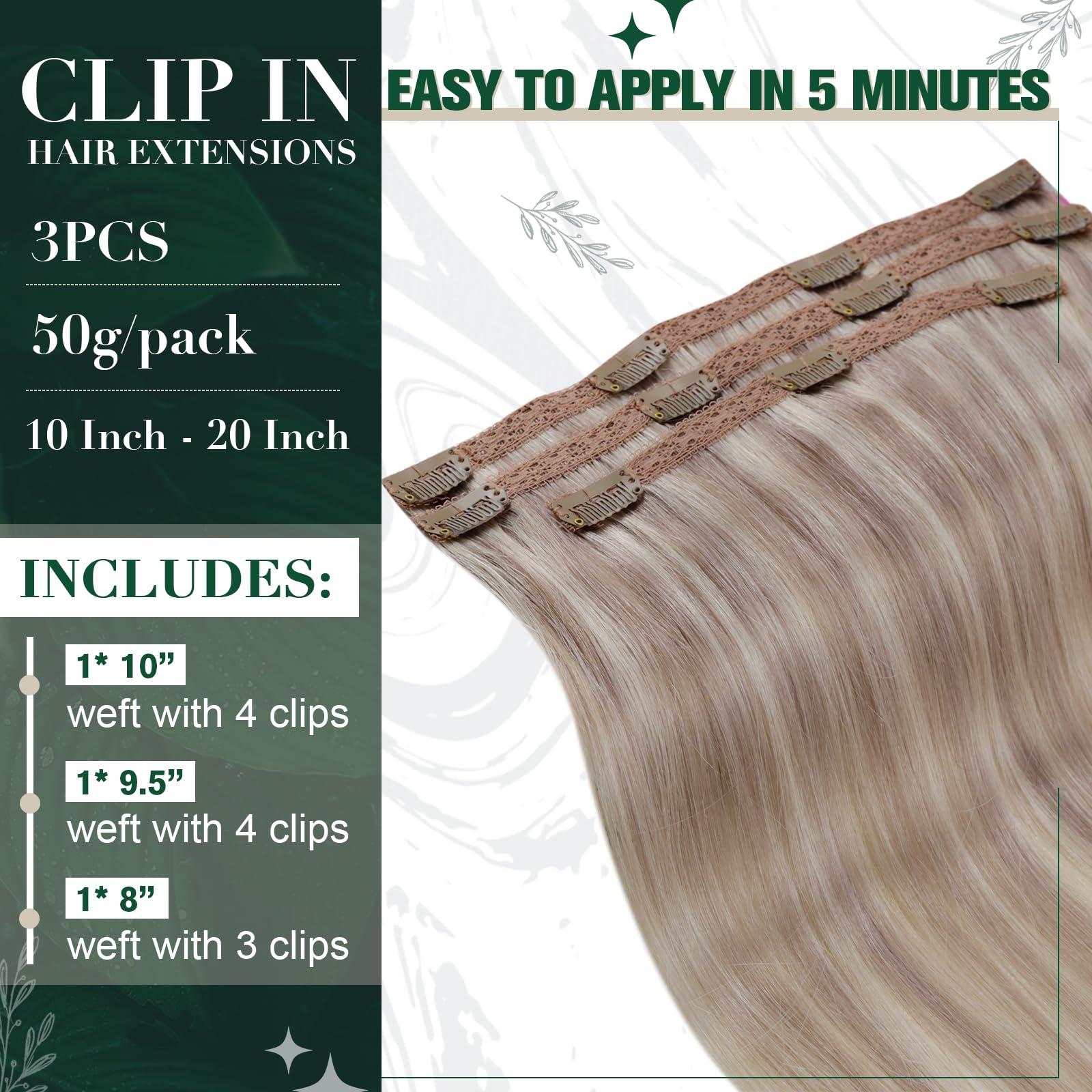 RUNATURE Bundles with Weft Hair Extensions Dirty Blonde Highlight Hair Extensions 20 Inch 100g and Clip in Hair Extensions Real Human Hair Blonde #19/60 20 Inch 50g