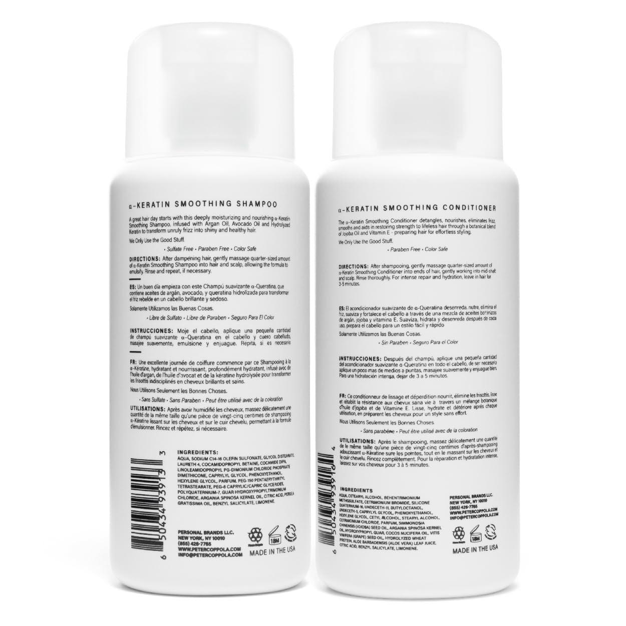 PETER COPPOLA Peter Coppola a-Keratin Smoothing Shampoo & Conditioner Set - Smooths Thick Coarse Hair - Infused With Argan Oil, Avocado Oil And Hydrolyzed Keratin Transforms Frizz Into Shiny & Healthy Hair (10 oz)