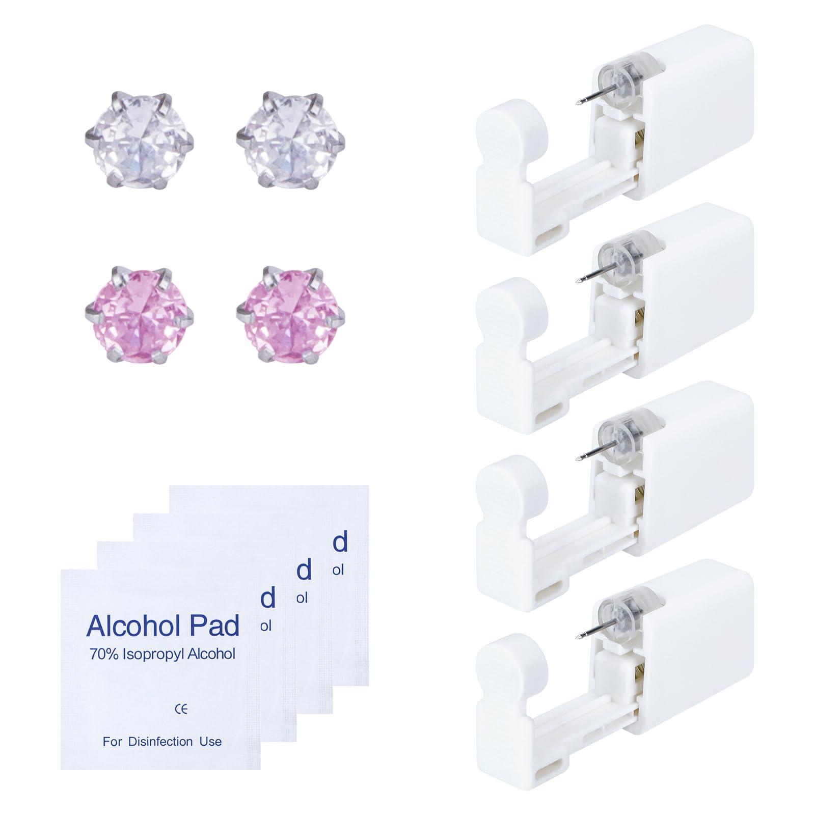 HAIJSEVR 4 Pcs Ear Piercing Kit Painless, Piercing Kit Disposable with Ear Studs, Ear Piercing Gun Safety Asepsis, Peircing Kit Self Piercing Gun with Sterilised Cotton Pads for Women Men