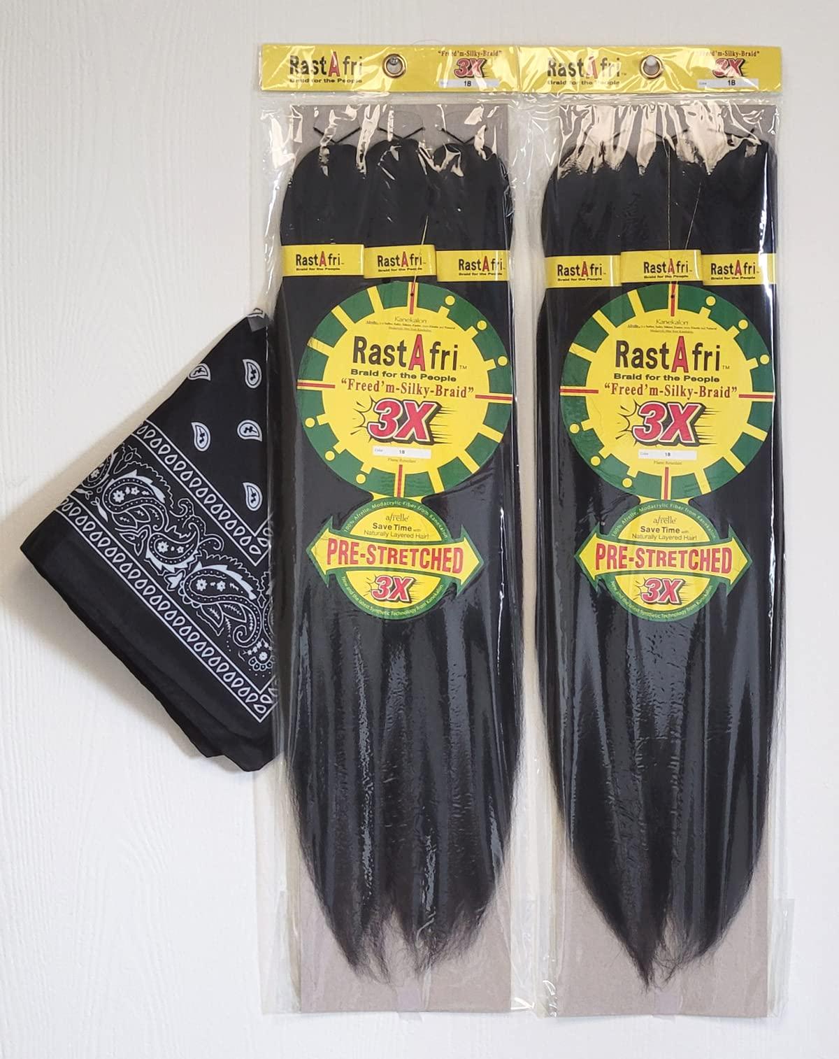 Rastafri RastAfri Pre-Stretched Silky Braiding Hair 3X with Bandana - 2 Packs (#1B)