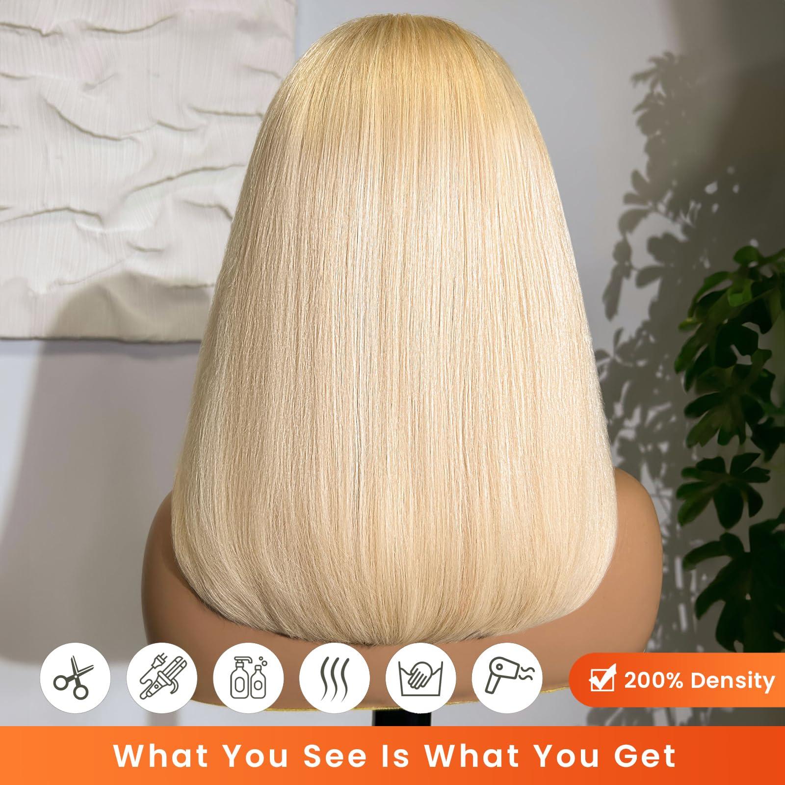 MEGALOOK MEGALOOK Blonde 613 Bob Wig Human Hair Ready To Go Glueless Pre Cut 65 Closure Blonde Wig Human Hair 200% Density Straight 613 Bob Wigs Real Pre Bleached Tiny Knots 12 Inch
