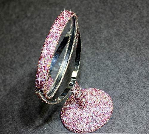 Bestbling Bestbling Bling Rhinestone Portable Magnified Double Sided Swivel Makeup Vanity Mirror, 360°Rotate Makeup Mirror Round Shaped Two-Sided Makeup Mirror (Pink)