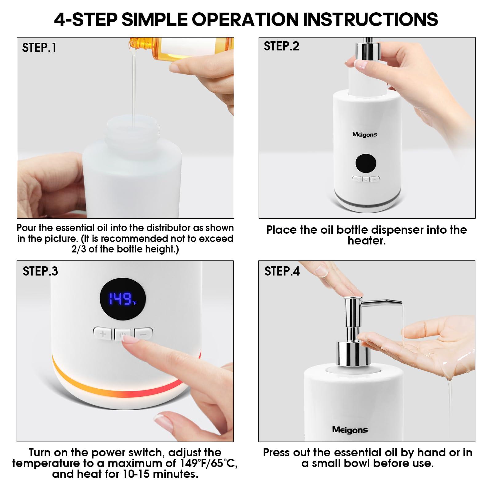 Meigons Oil Warmer for Massage, Massage Oil Warmer, Body Oils Heater for Spa, Salon and Barber Shops, with Two Oil Bottle Dispenser, Constant Temperature (White)