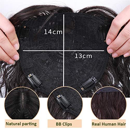 LXUE Real Human Hair Topper Hair Pieces Curly Hair Topper with Bangs for Women with Thinning Hair, 11" Natural Black
