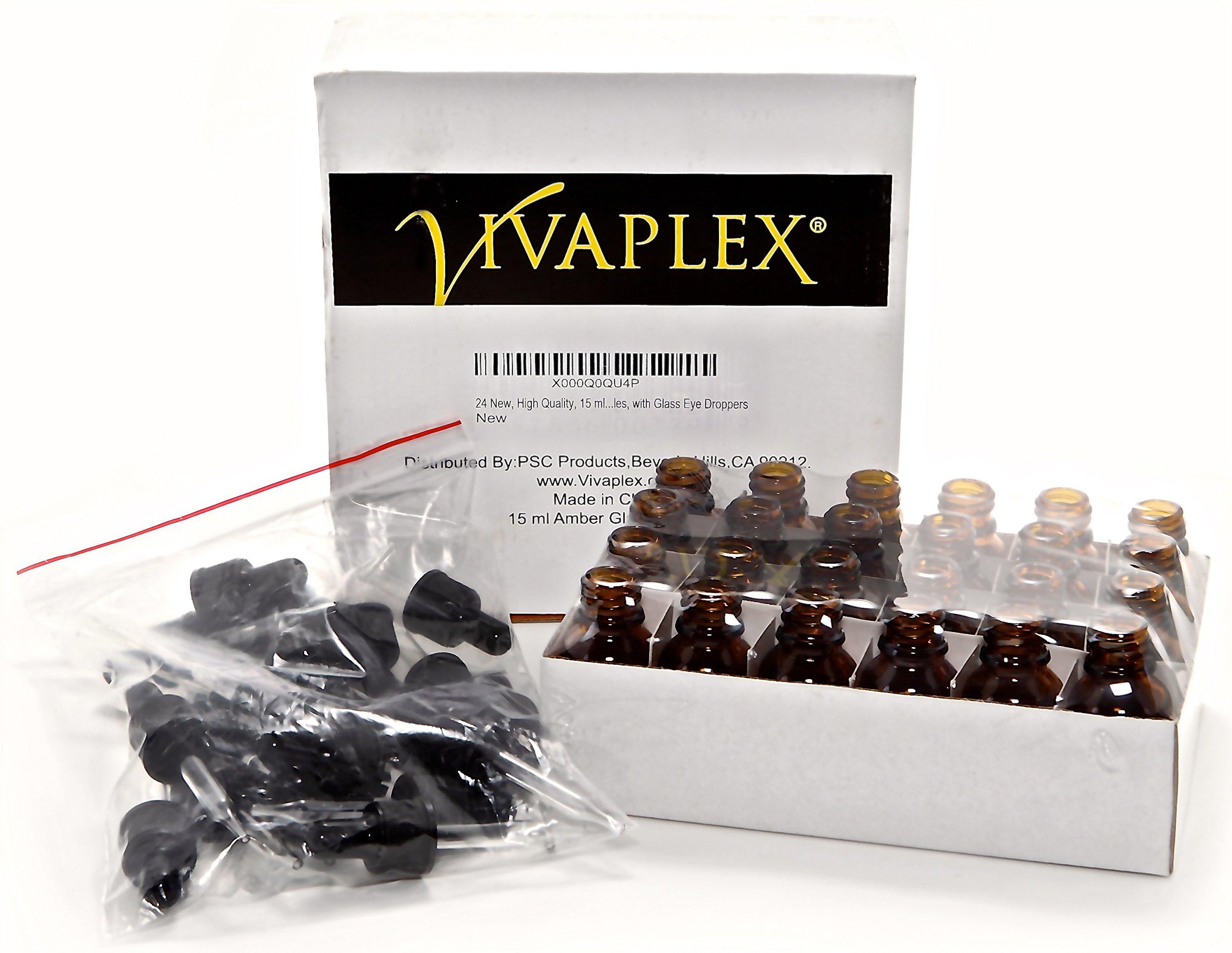 Vivaplex Vivaplex 24, Amber, 15 ml (1/2 oz) Glass Bottles, with Glass Eye Droppers