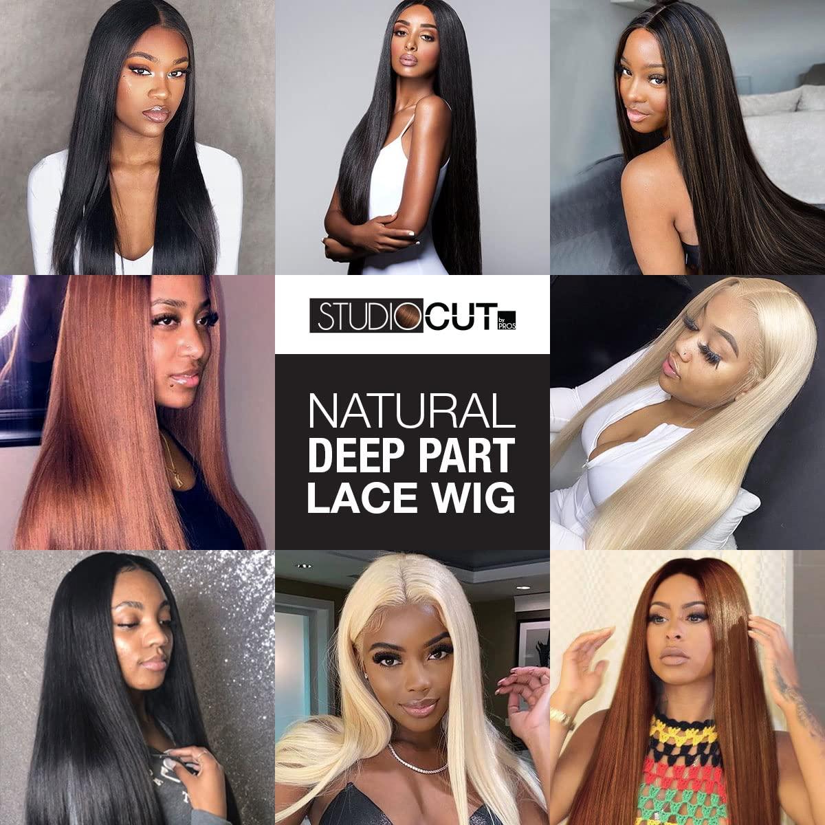 STUDIOCUT BY PROS STUDIOCUT BY PROS Lace Front Wig 36 Inch Bone Straight Super Long length Middle Center Part Wig for Black Women Realistic Hairline Heat Resistant Synthetic Wigs DPL002 (36 Inch, 613-Light Blonde)
