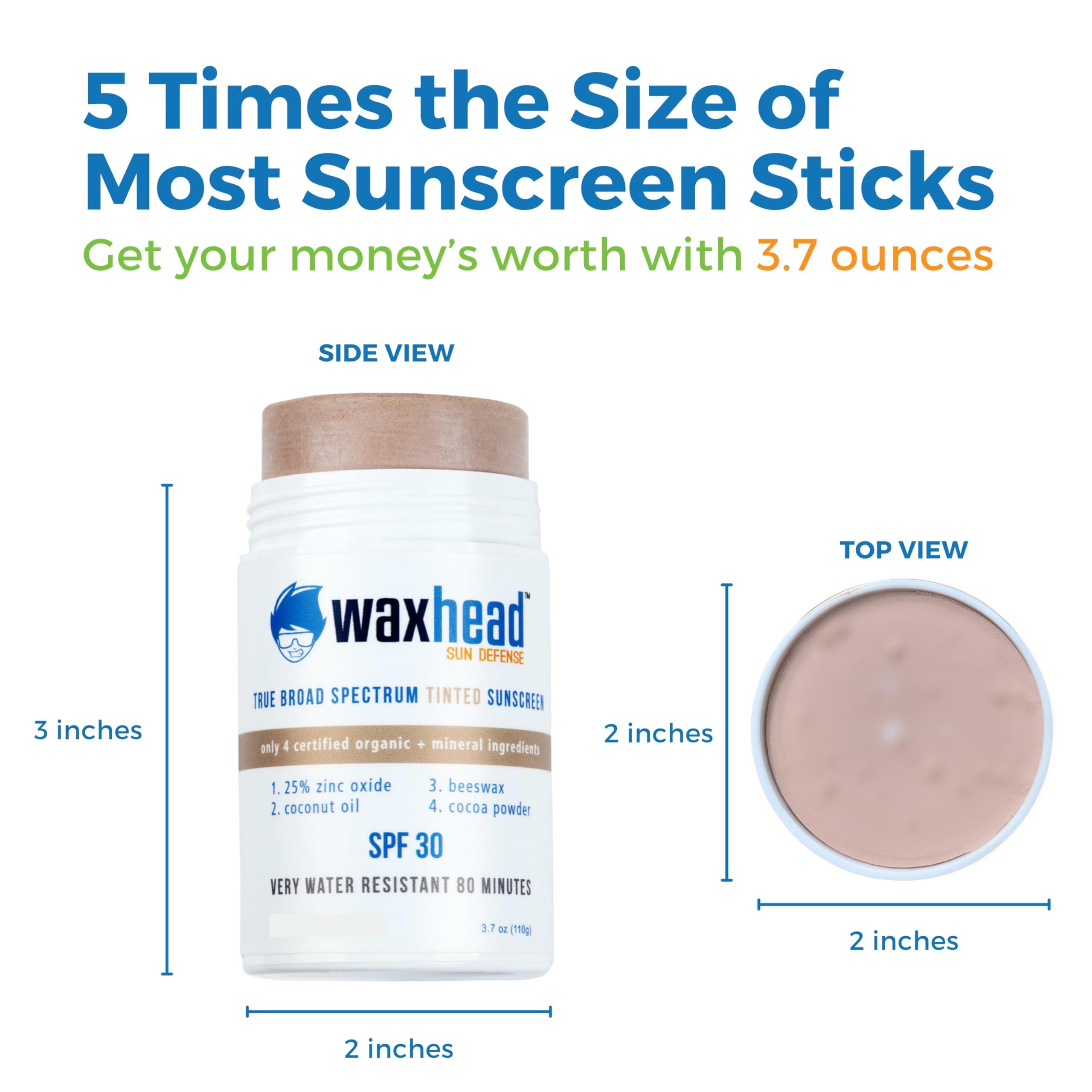 Waxhead Sun Defense Foods Waxhead Tinted Zinc Sunscreen Stick Face SPF 30 - Reef Safe Sunscreen, Tinted Zinc Oxide Stick Biodegradable, Waterproof, Skin Tone, Food-Grade, Non-Nano, Natural Non-Toxic Kids, Surfing (Tint, 3.7oz)