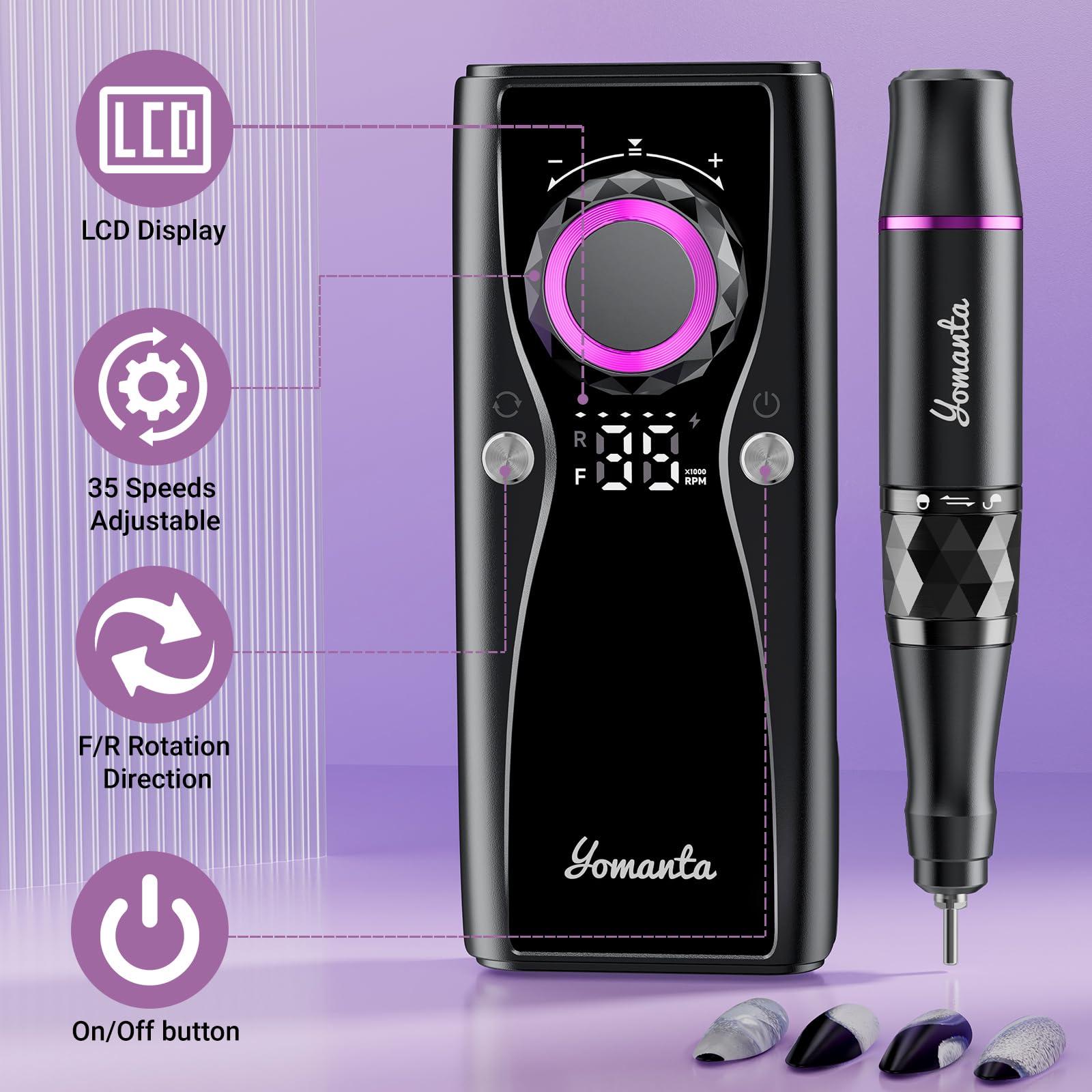 yomanta Yomanta Electric Nail Drill Professional Kit: 35,000 RPM USB Rechargeable Efile Nail Drill Nail File with 12 Bits for Polishing Gel/Acrylic Nails- Portable Manicure Tool Set for Salon/Home-Purple
