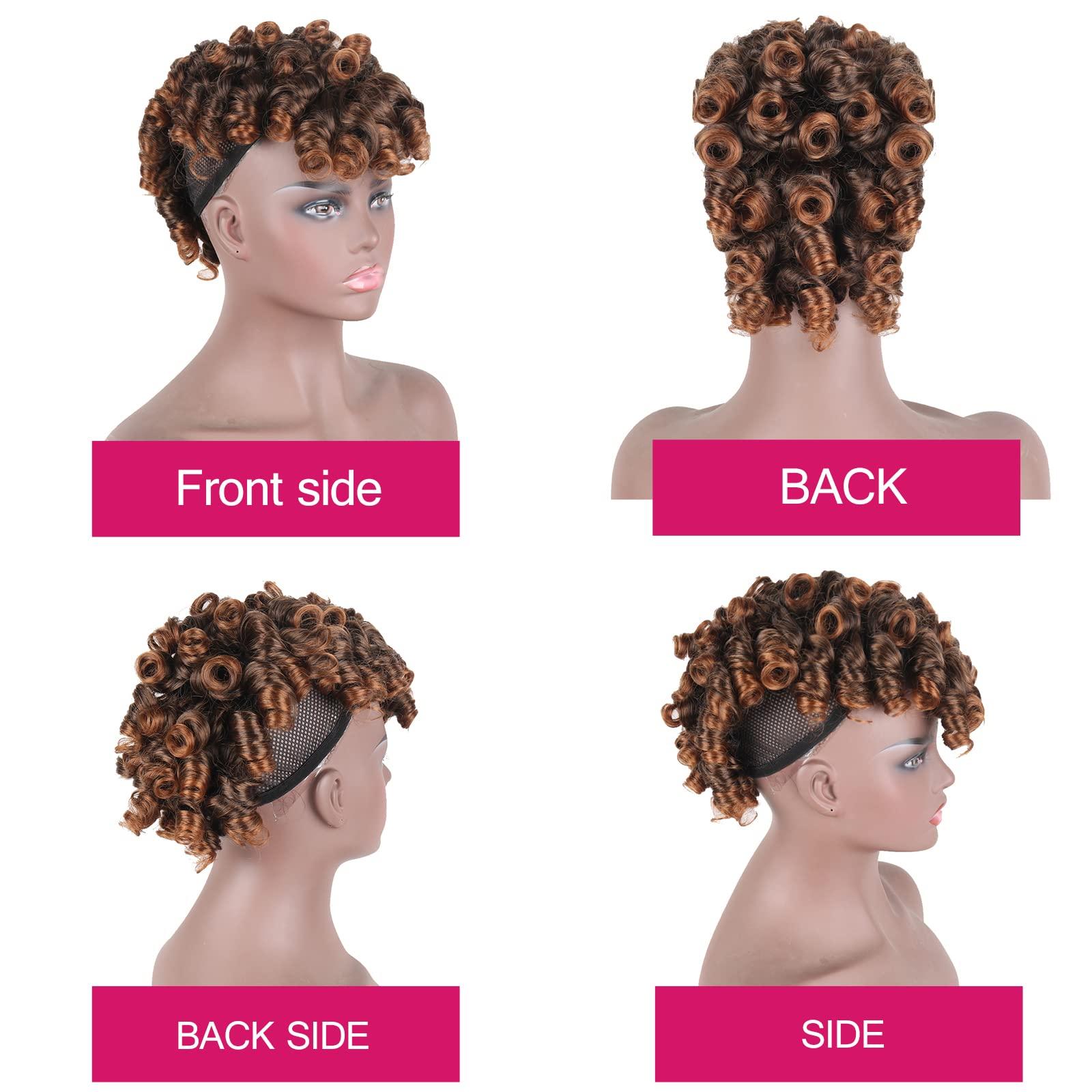 Oseti Oseti Short Mohawk Wig Clip on Hair Extensions for Black Women Cute and Curly Mohawks, Kinky Curly Afro Faux Hawk Clip in Hair Pieces for Women with Thinning Hair Brown Hawks Wig with Bangs (1B/30)