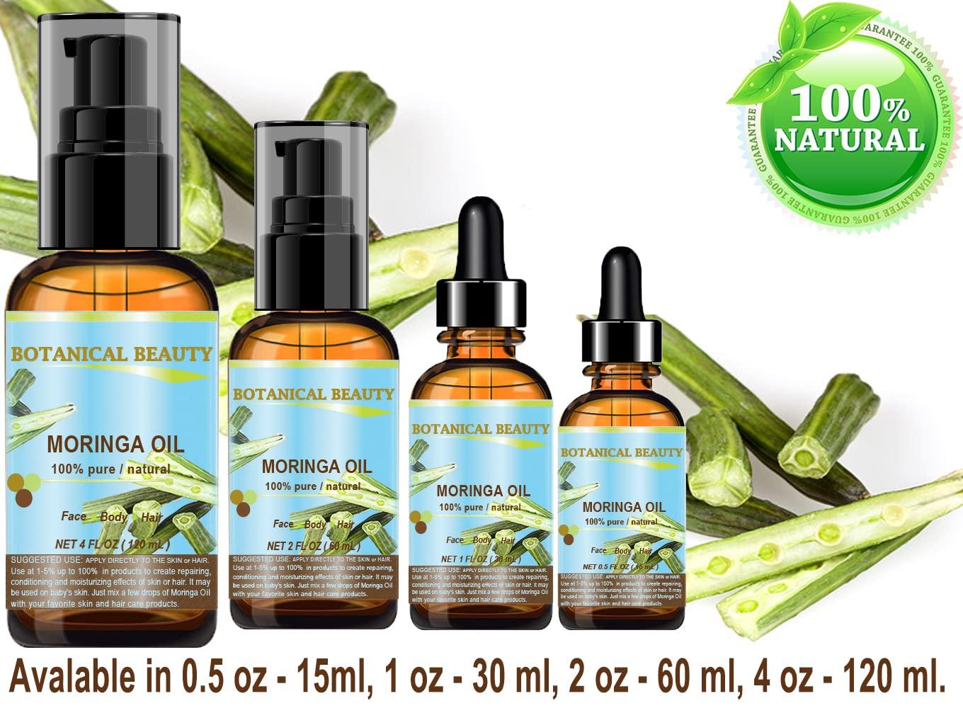 Botanical Beauty Botanical Beauty Moringa Oil 100% Pure Natural Undiluted Cold Pressed Carrier Oil. 1 Fl.oz.- 30 ml. for Face Skin, Hair, Lips, Nails. Rich in Vitamin C, Vitamin E