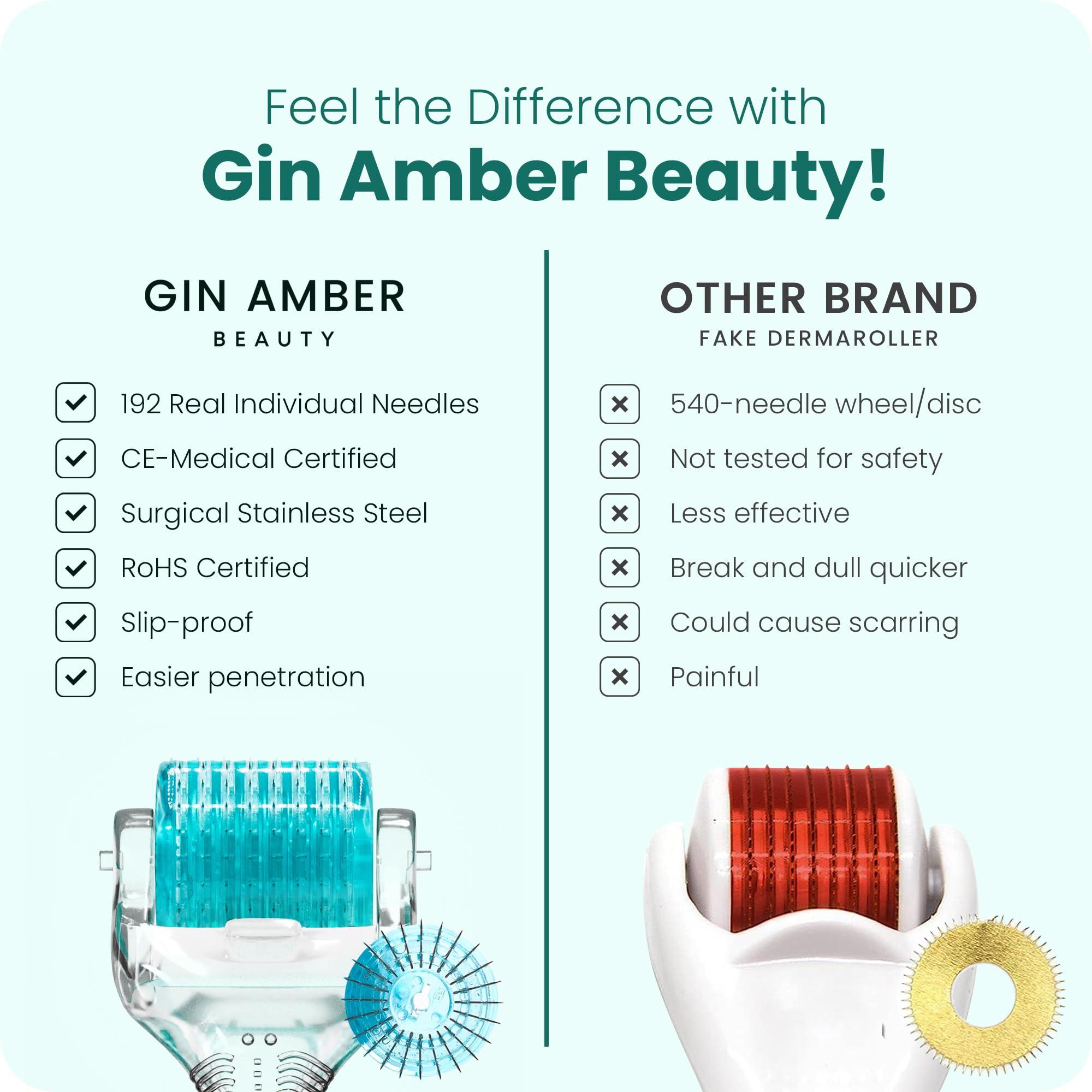 Gin Amber Gin Amber Dermaroller (0.25mm) - 192 Real Individual Needles, Microdermabrasion Device for Skin Care, Serum Absorption with Microneedling, Safe and Painless Revitalizer Tool, Hygienic Case