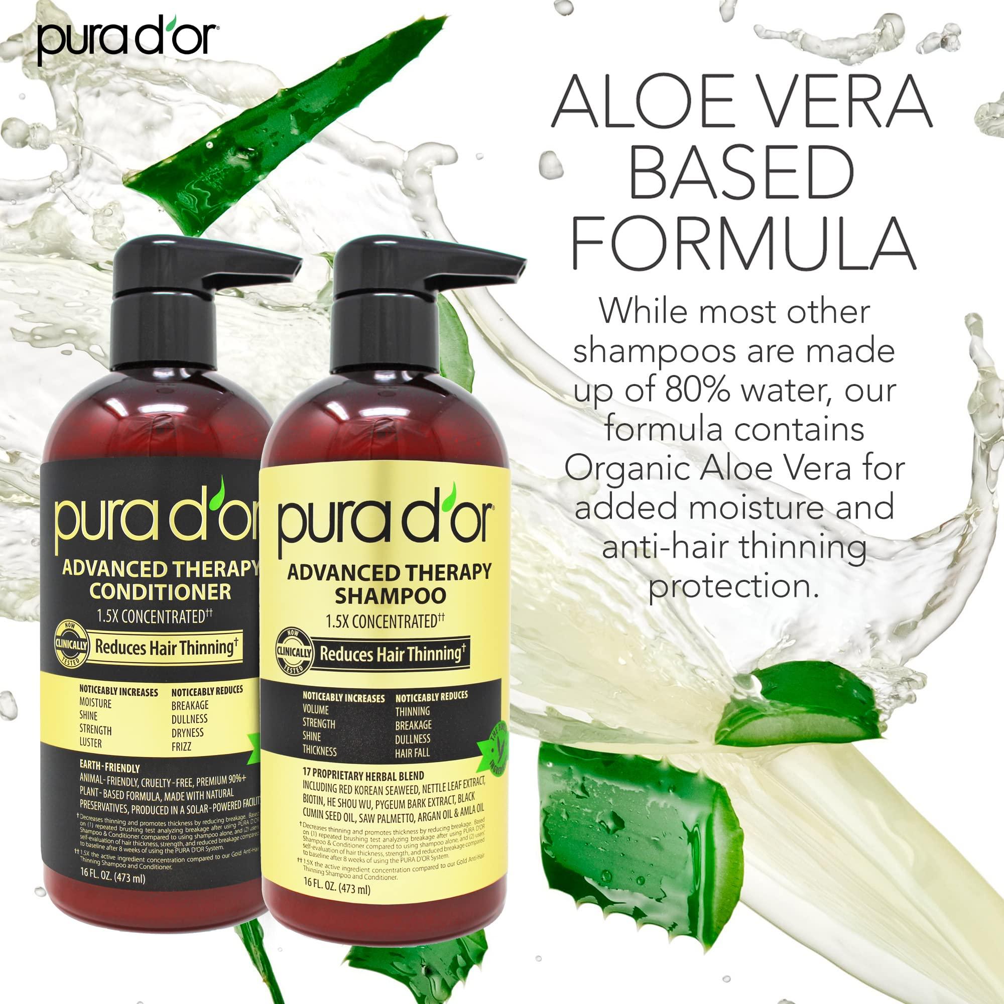 PURA D\'OR PURA D\'OR Anti-Thinning Advanced Therapy Biotin Shampoo & Conditioner Hair Care Set & Original Gold Label Anti-Thinning Biotin Shampoo Natural Earthy Scent