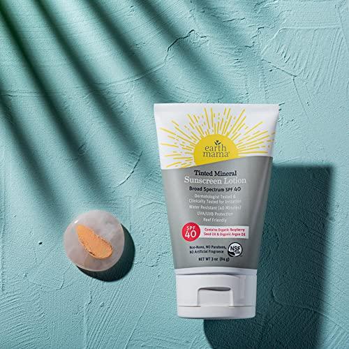 Earth Mama Earth Mama Tinted Mineral Sunscreen Lotion SPF 40, Contains Organic Argan and Red Raspberry Seed Oil, 3-Ounces, 2-Pack