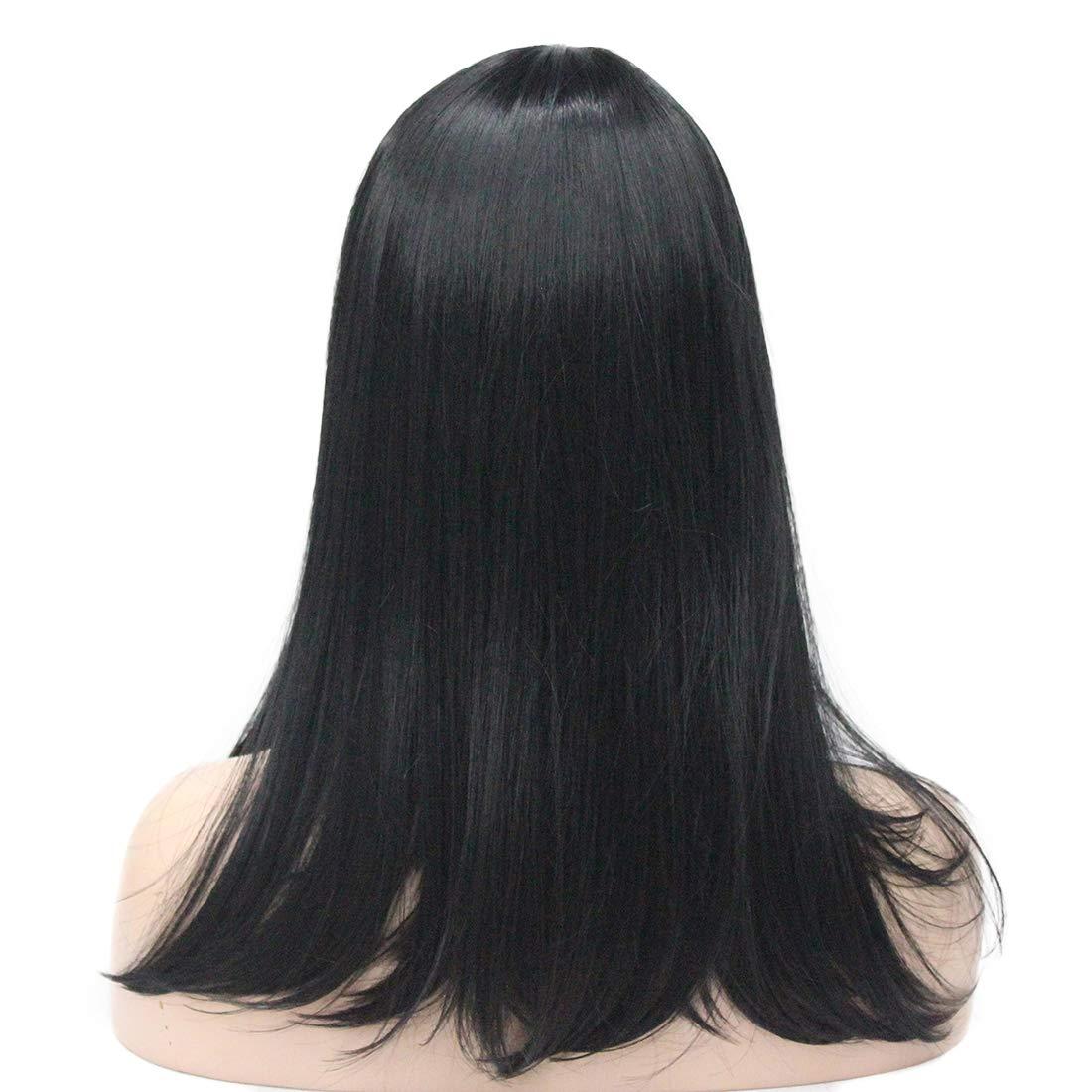 Lydell Lydell 14" Long Straight Wig Soft Heat Fiber Hair Cute Neat Bang Under Shoulder Full Wig (Black)