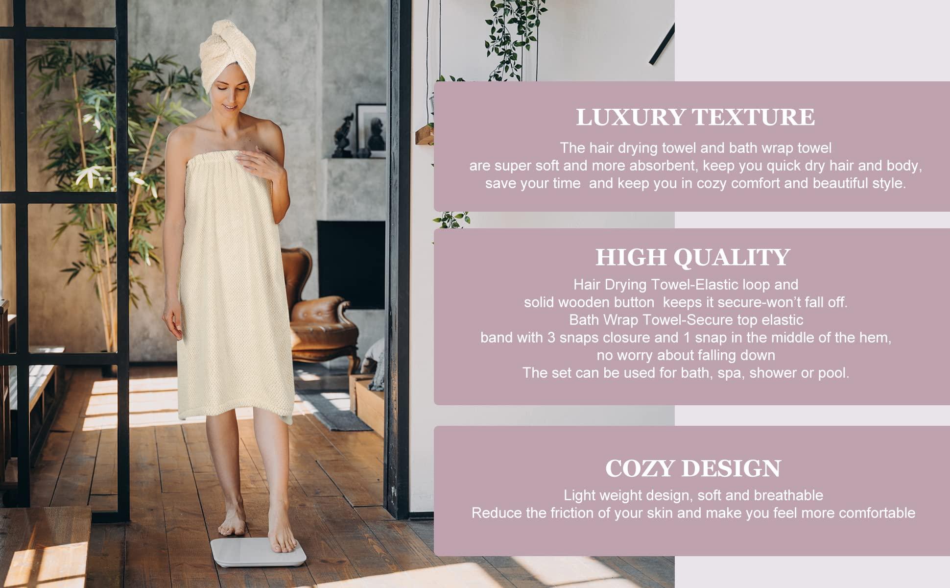 TOCOHO TOCOHO Women Microfiber Bath Wrap Towel and Hair Drying Towel - Adjustable Soft Body Wraps Dress with Hair Towel, Super Absorbent to Quick Drying Hair and Body (Khaki)