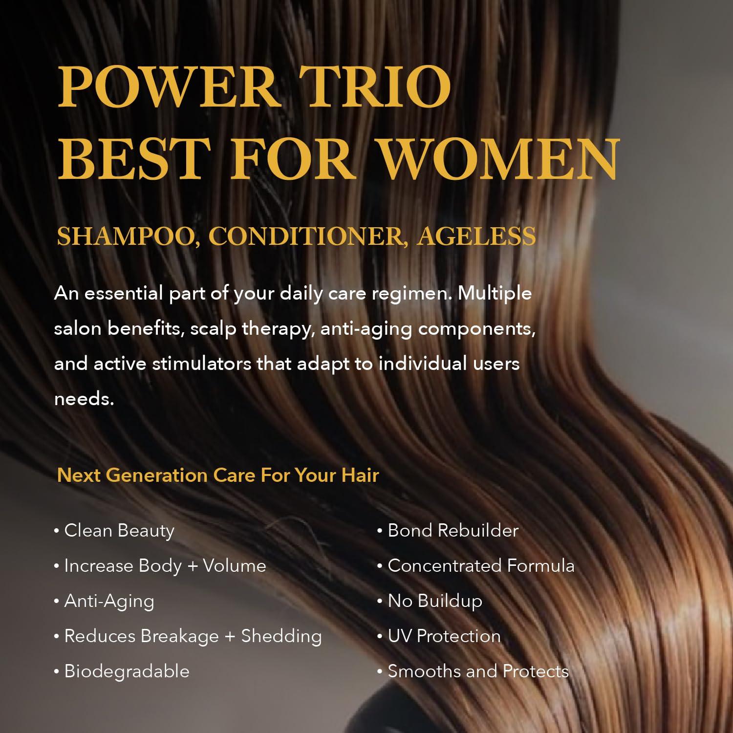 Ethica Beauty Womens Hair Growth. Professional Shampoo, Conditioner, & Daily Ageless Topical Treatment. Healthy Hair, Scalp Health, & Hair Regrowth. 1 Month Supply.