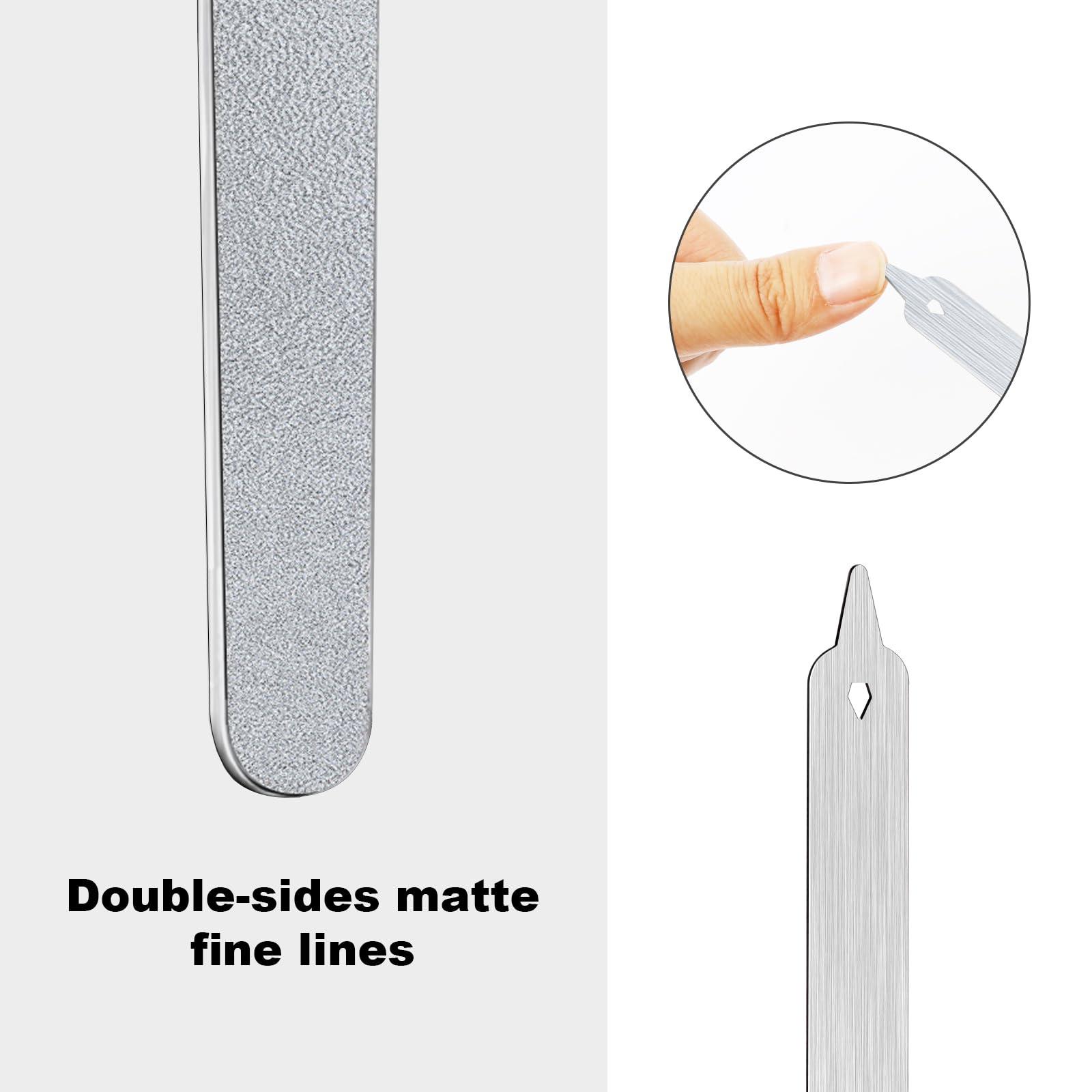 Mozeat Lens 6Pcs Metal Nail Files Nail File Diamond Dust for Natural Nails Stainless Steel Nail Files with Pointed Tip Non Slip Handle Fingernail Files Diamond Nail File for Salon and Home, 8 Inches