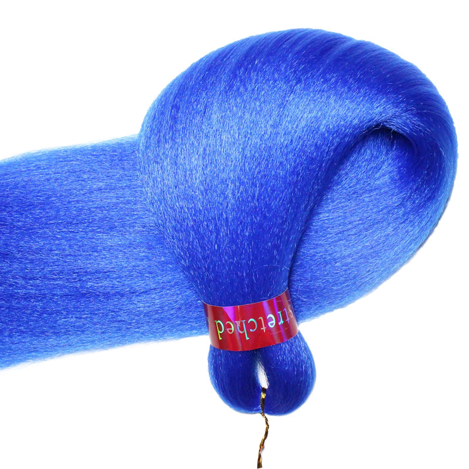 PreAfriBr Blue+L.Blue Braiding Hair Pre Stretched 2 Packs Box Braids Hair Extensions 26 Inches Synthetic Pre Stretched Braiding Hair