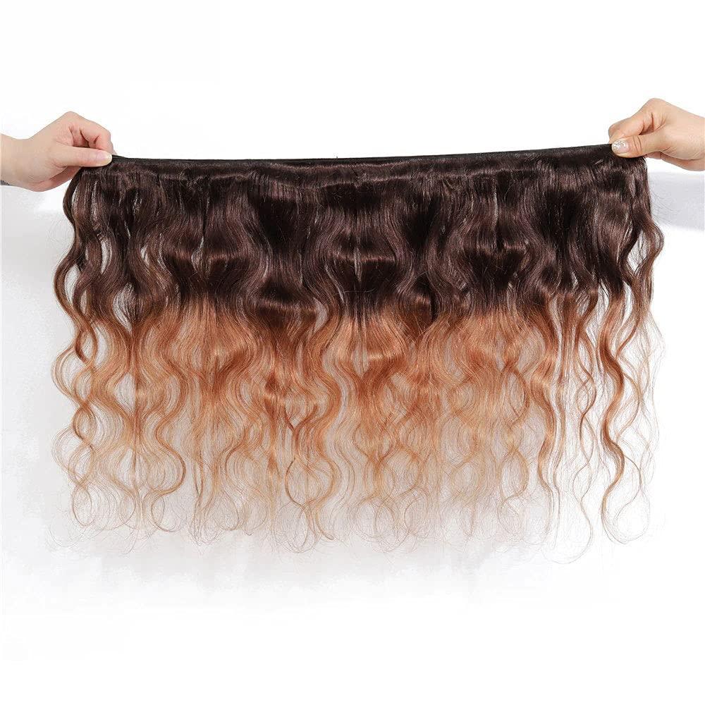 FASHION VILA 2 Tone Ombre Brazilian Human Hair Bundle Virgin Hair Body Wave One Bundles Human Hair Weave Body Wave Human Hair Extensions T4/30 Medium Brown/Medium Auburn(30 Inch)