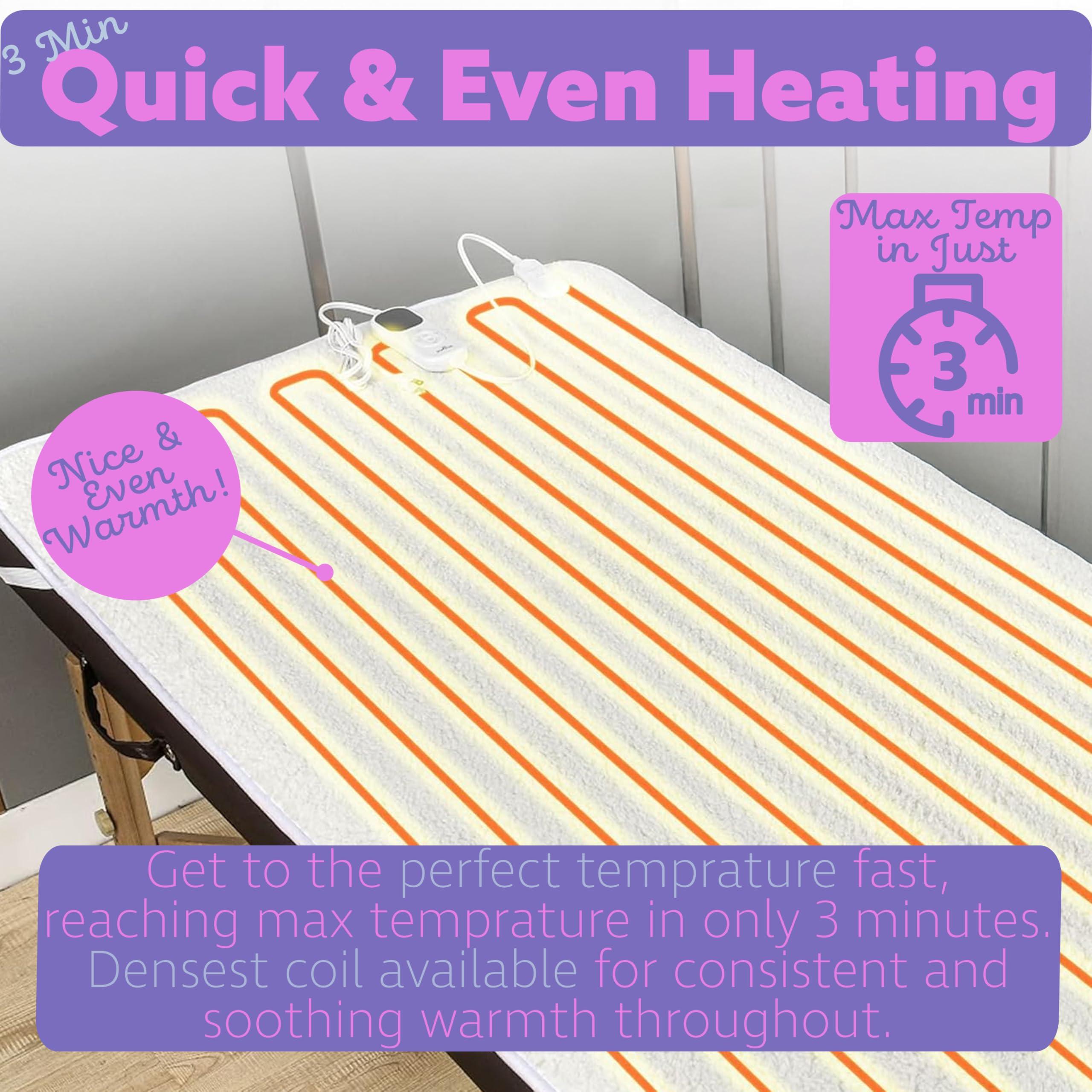 XOLLOZ Massage Table Warmer Heating Pad Heated Massage Table Pad with Adjustable Temperature (104F-131F), Auto Shut-Off Timer, Dense Coil Heating, Sherpa Fabric, 71"x31" (180x78 cm) Massage Heating Pad