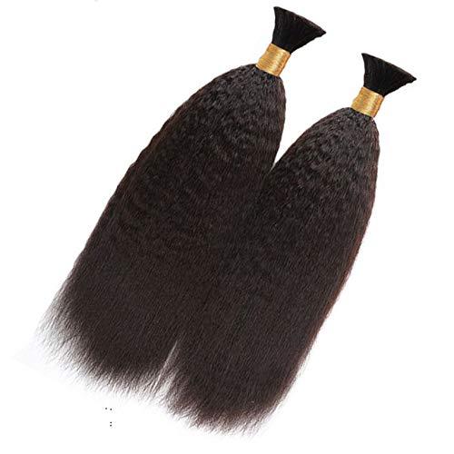 RJ HAIR Peruvian Kinky Straight Human Hair Bulk For Braiding Corase Italian Yaki Hair Bundles Extension Bulk Hair Weaving 3Pcs (24inch, 1Pcs/Lot)