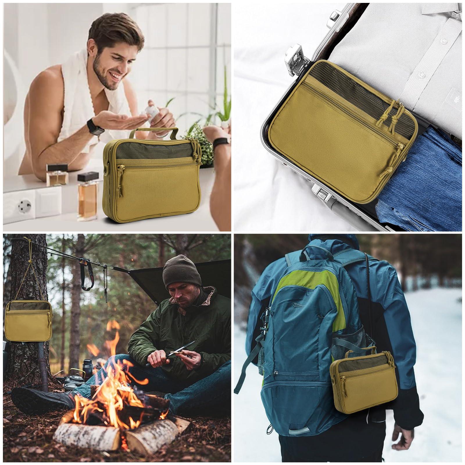 SUNRISING SUNRISING Mens Toiletry Travel Bag Toiletry Bag for Men Travel Toiletry Bag Men Hanging Toiletry Bags for Traveling Mens Dopp Kit for Travel Shaving Bag for Men Travel KhakiNo molle