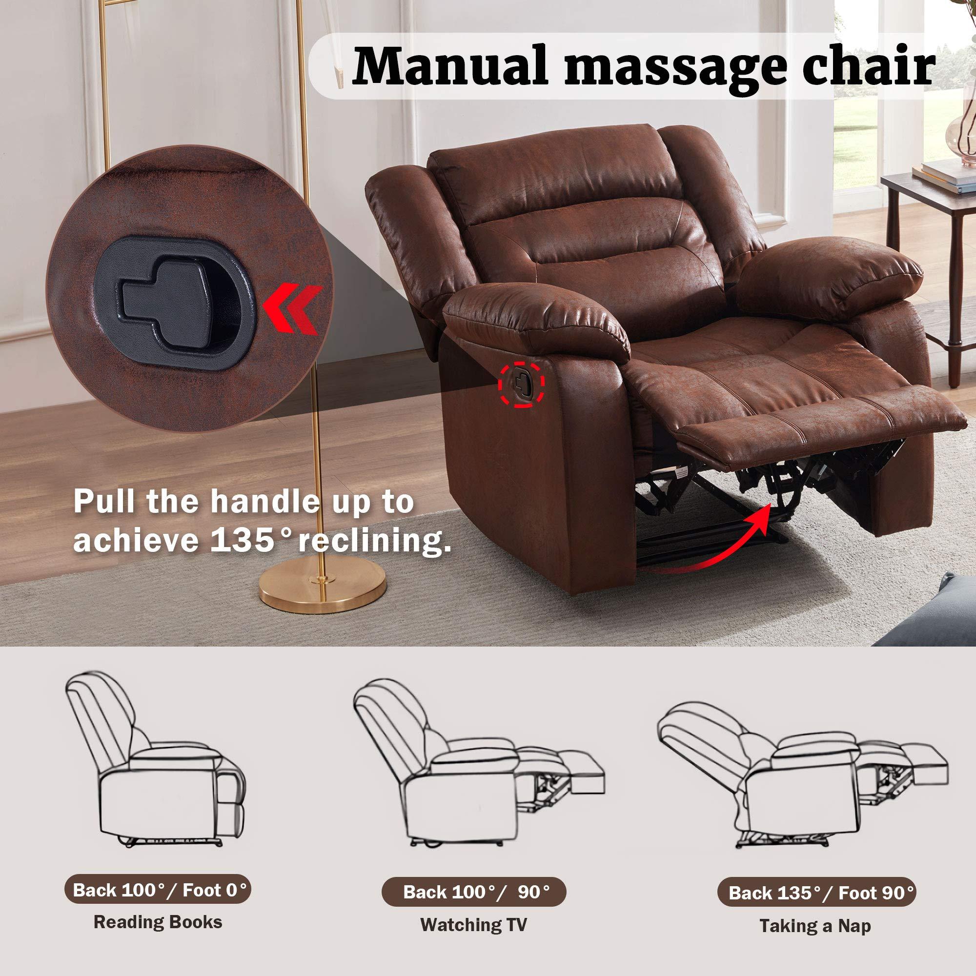 ele ELEOPTION ele ELEOPTION Massage Chair, Recline Chair with Heated Brown PU Leather Ergonomic Massage Lounge,135 Degree Recline Sofa for Elderly