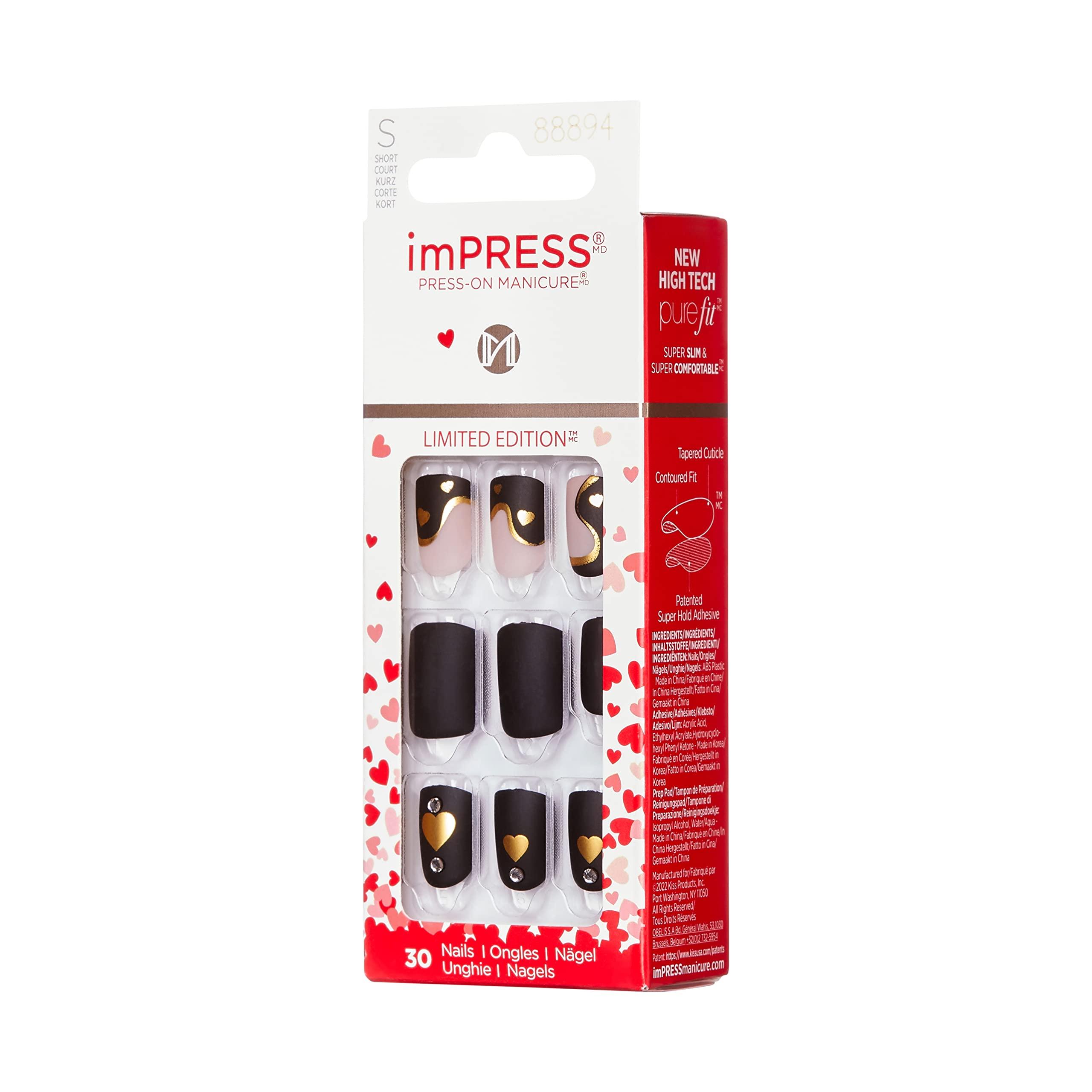 imPRESS KISS imPRESS Press-On Manicure Limited Edition Valentine Nails, Heart Beat, 30 Count
