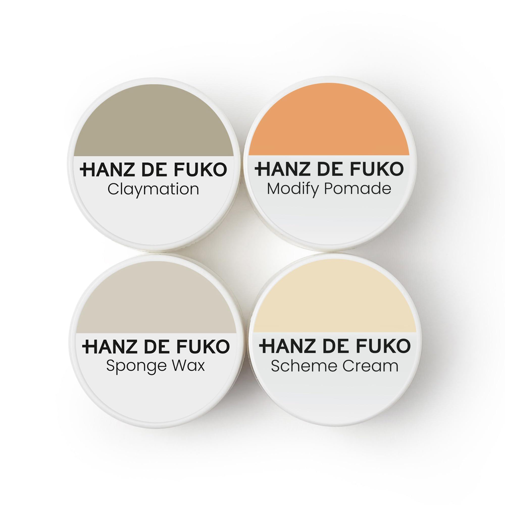 Hanz de Fuko Hanz de Fuko Deluxe Hair Care Kit Super Styling Sampler Featuring Claymation, Sponge Wax, Modify Pomade, Scheme Cream 4 pack, 0.25oz each