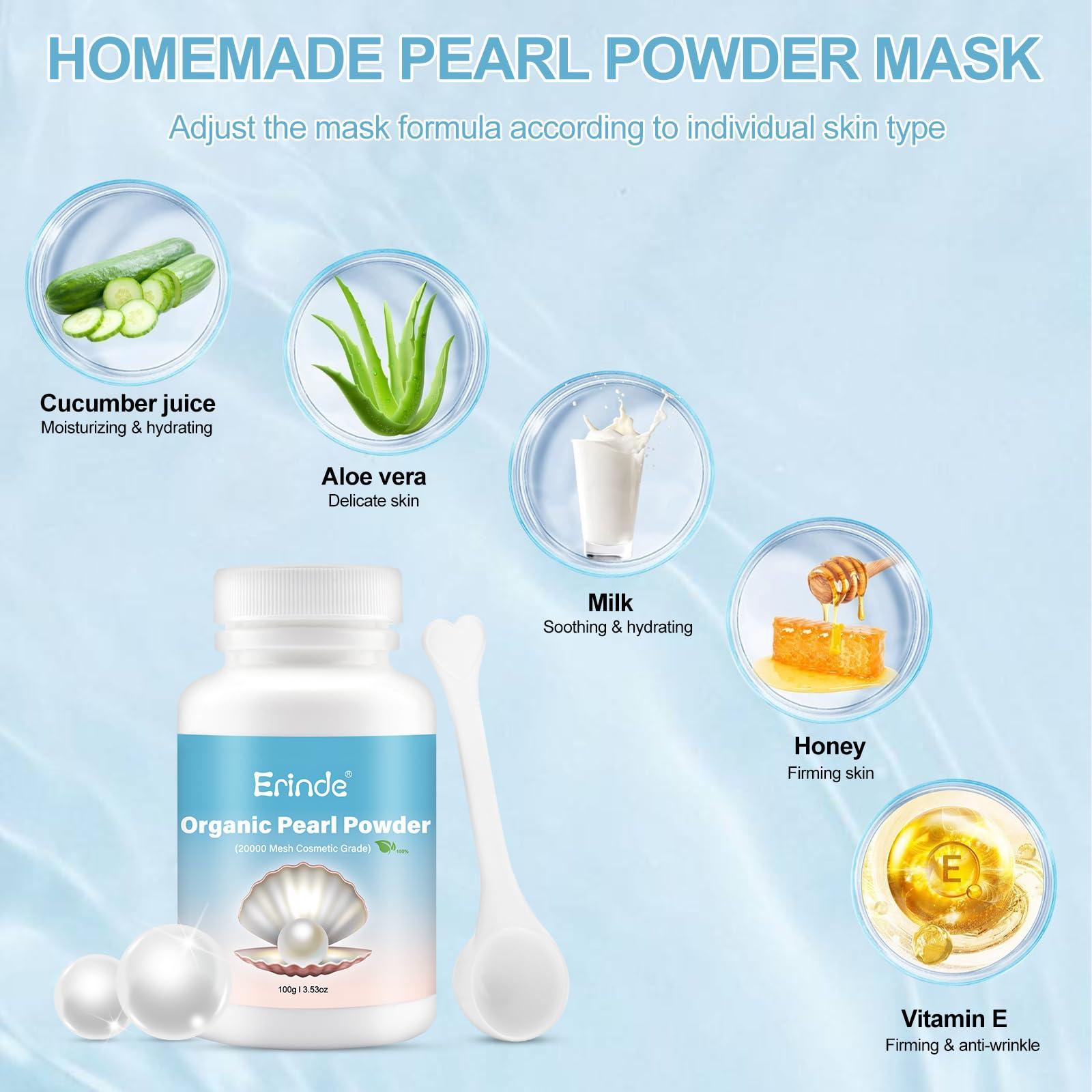 Erinde Erinde Pearl Powder Organic, 100% Natural Freshwater Organic Pearl Powder for DIY Face Mask Cream Serums Lotion, Cosmetic Grade Pearl Powder, 100g/3.52oz