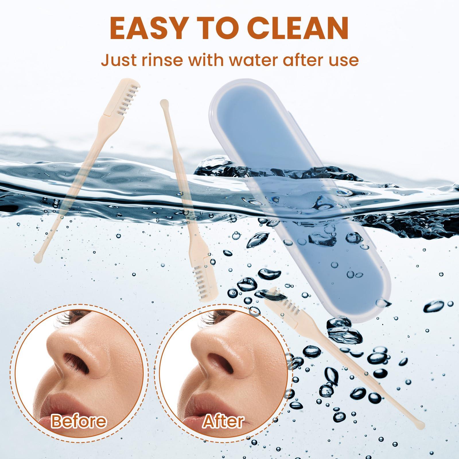 JIEYAO JIEYAO 3 Pcs 2-in-1 Nasal Hair Cutter, Nose Hair Trimmer for Men Women, Manual Rotary Nose Hair Cleaner Portable Nostril Hair Remover Tool with Ear Picker Double Sided Nose Hair Clipper