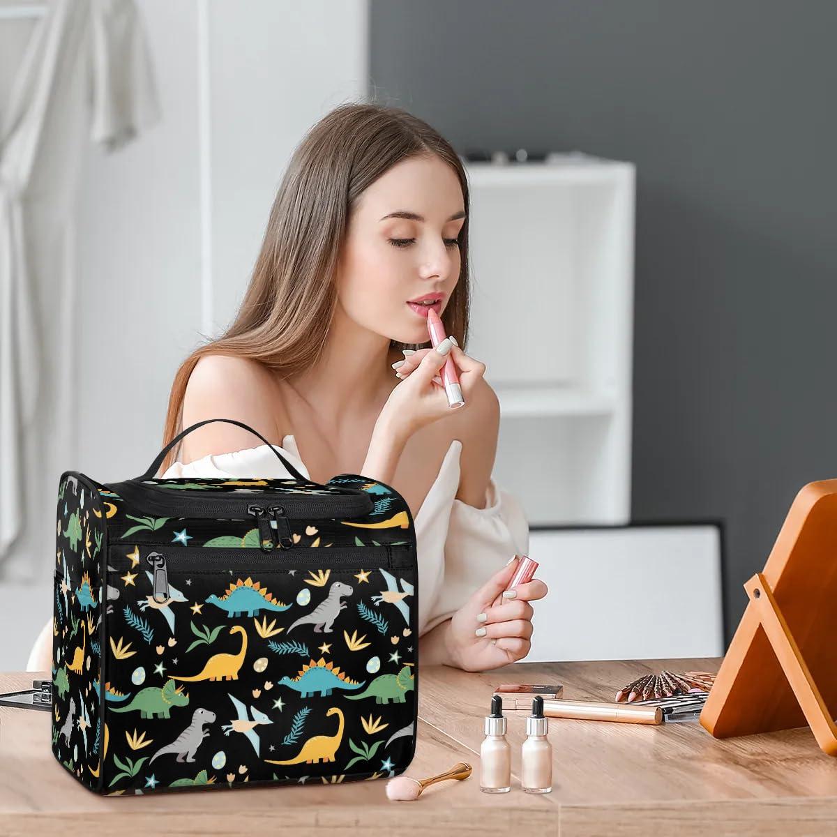 Funky Qiu Funky Qiu Travel Toiletry Bag for Women,Cute Dinosaur Ancient Hanging Toiletry Bag Cosmetic Makeup Bag Travel Organizer for Accessories Toiletries,Travel Essentials Kit