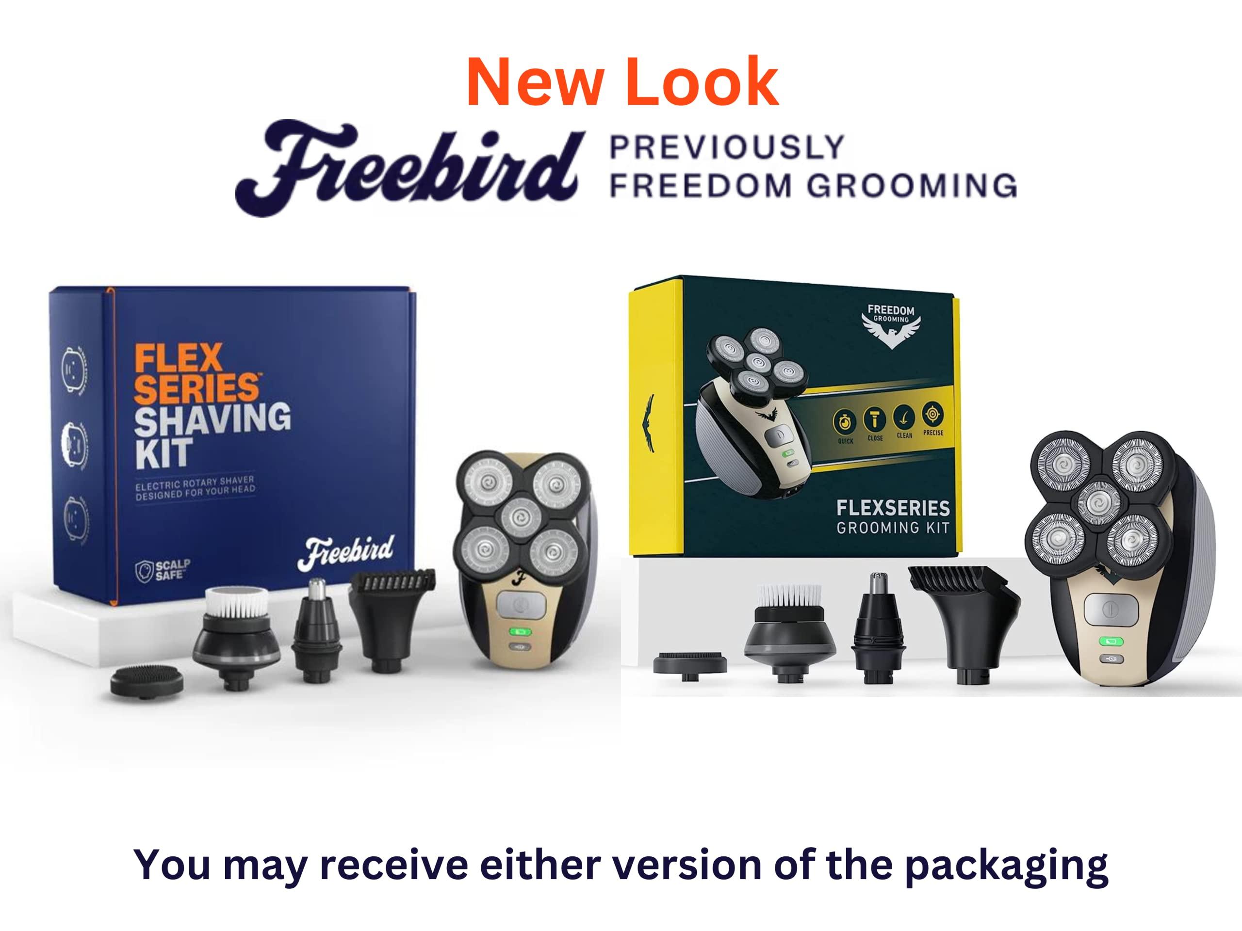 FREEDOM GROOMING The FlexSeries Electric Head Hair Shaver - Freebird - Ultimate Mens Cordless Rechargeable Wet/Dry Skull & Bald Head Waterproof Razor with Rotary Blades, Clippers, Nose Trimmer, Brush, Massager