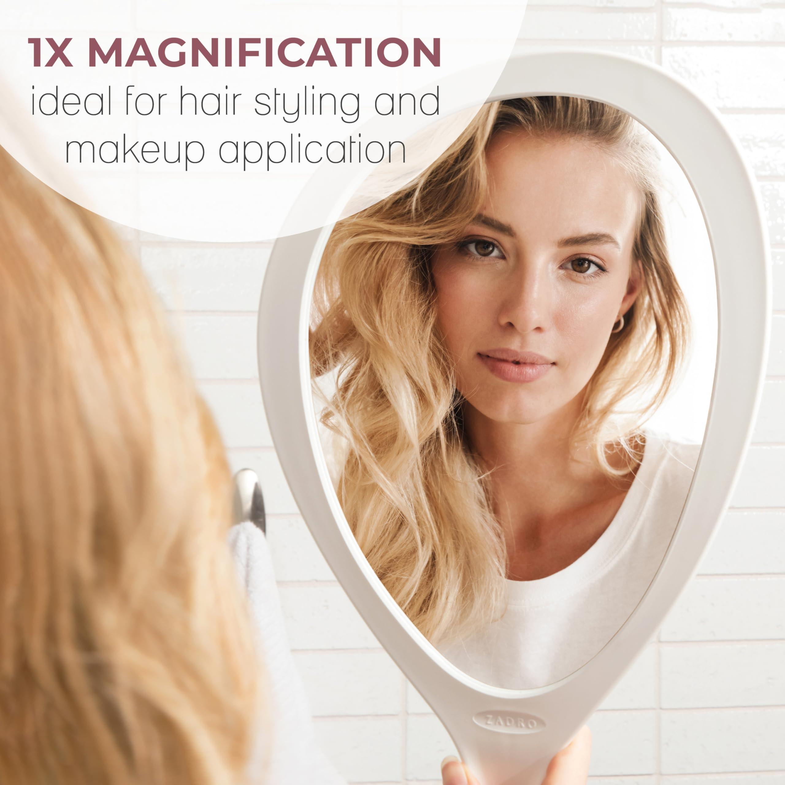 Zadro Zadro Salon Professional Extra Large Hand Mirror with Handle, 10\" W x 19\" L, Multi-Purpose Oval Handheld Mirror with New Distortion-Free Reflection (1, Bright Pink, Large (Pack of 1))