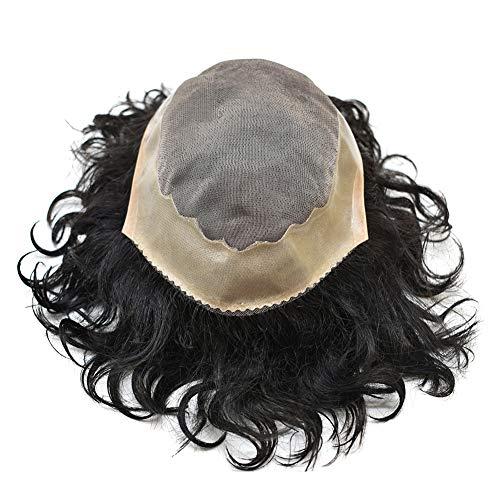 Generic Mens Toupee Hair Replacement System 6X9 Inch Mens Unit 20MM Curly Wave European Human Hair Piece Durable Fine Mono Toupee for Men 100% Density