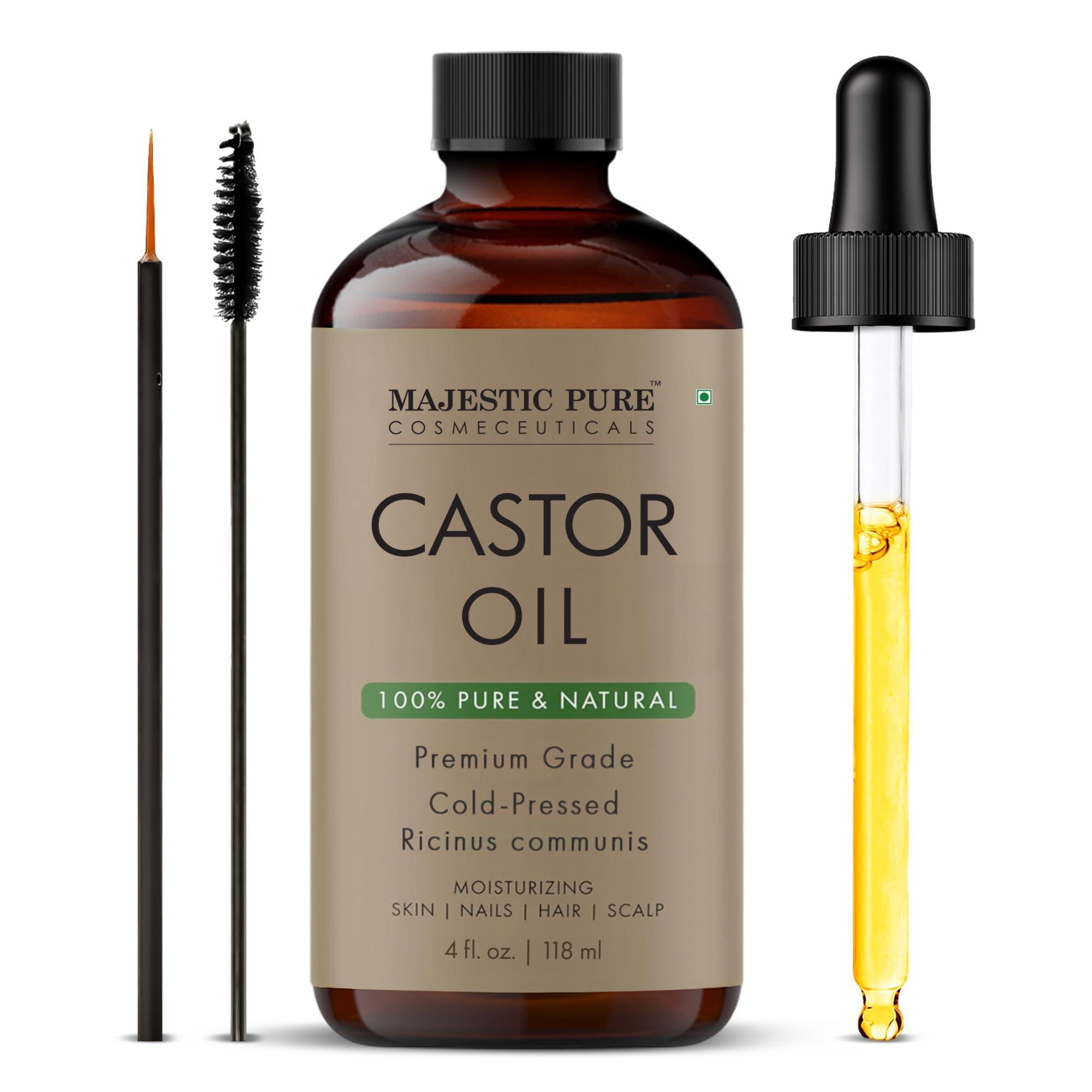MAJESTIC PURE Majestic Pure USDA Organic Castor Oil | Hexane Free & 100% Pure | Cold Pressed | Stimulate Growth for Hair, Eyelashes, Eyebrows, Nails | Moisturizing & Nourishing | Body, Hair & Carrier Oil | 4 Fl Oz